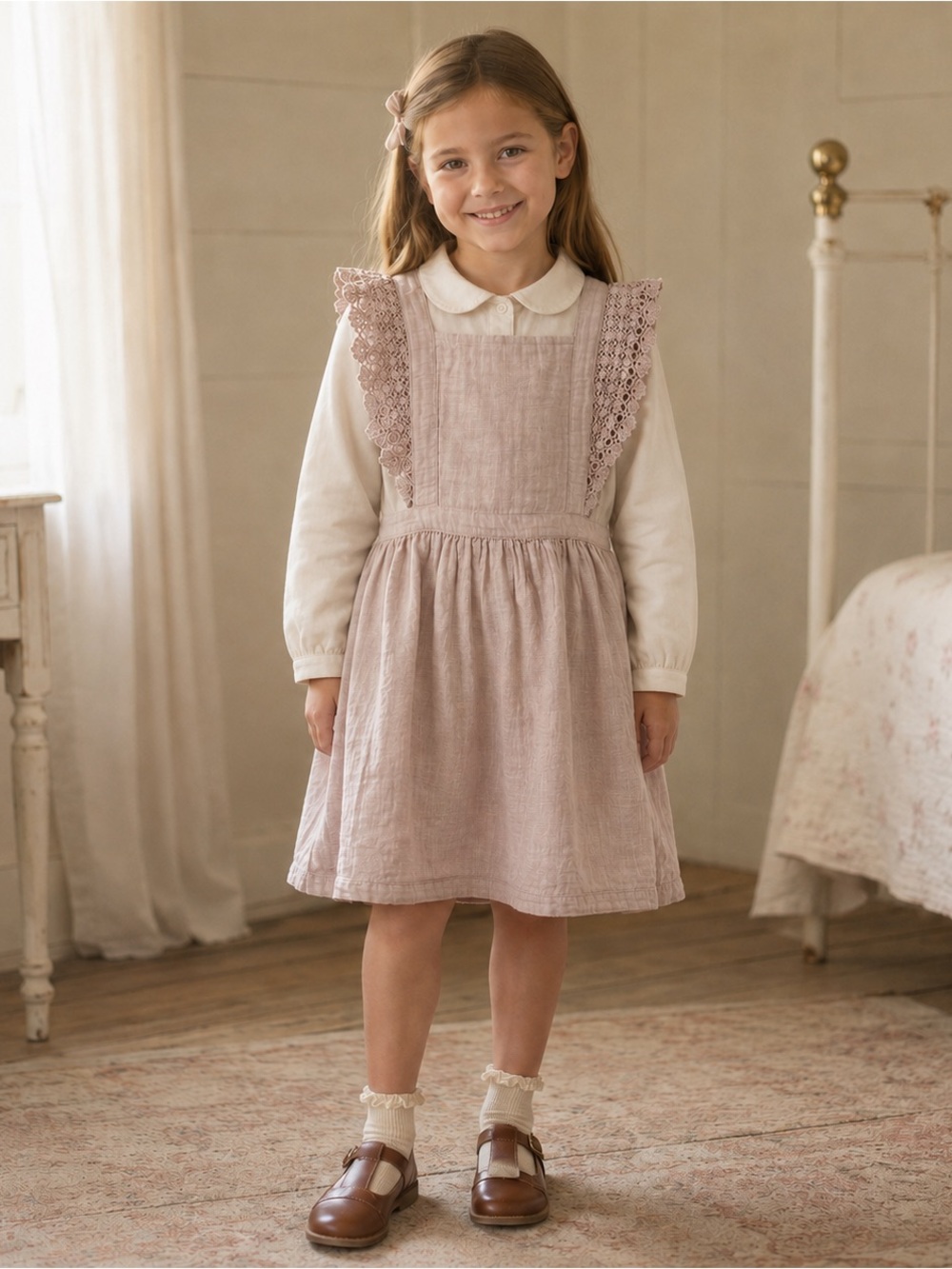 Jamie Kay Dusty Pink Muslin Lace Pinafore Dress Size 6